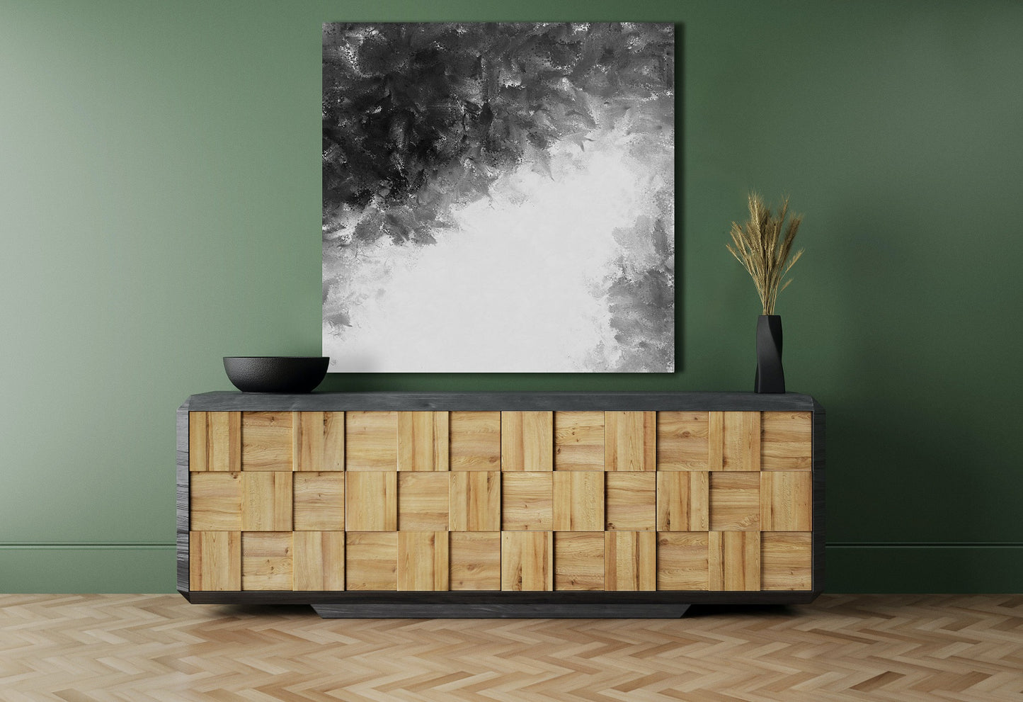 Wandpaneel met abstract design boven kast