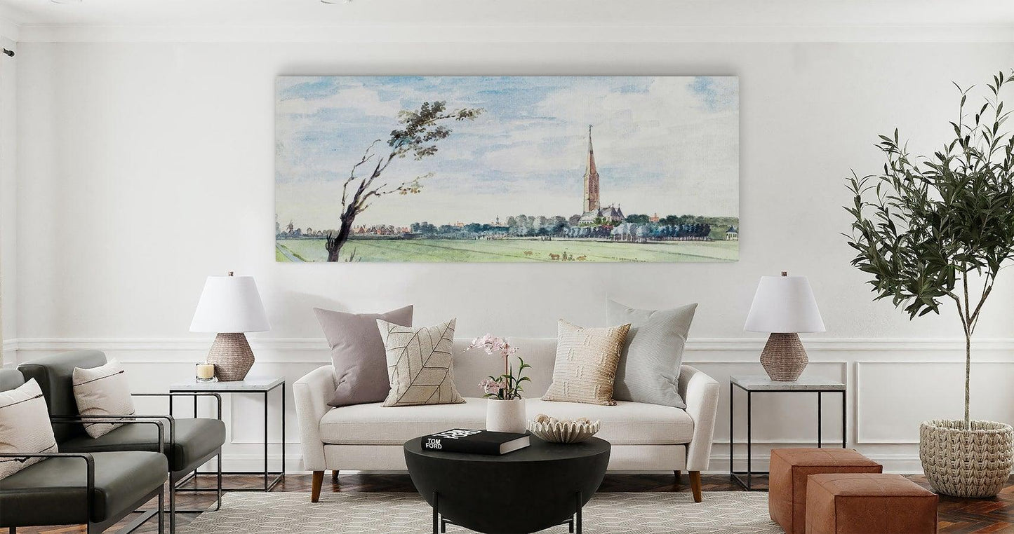 Interieur met akoestisch paneel Het dorp 's-Gravezande van Aert Schouman