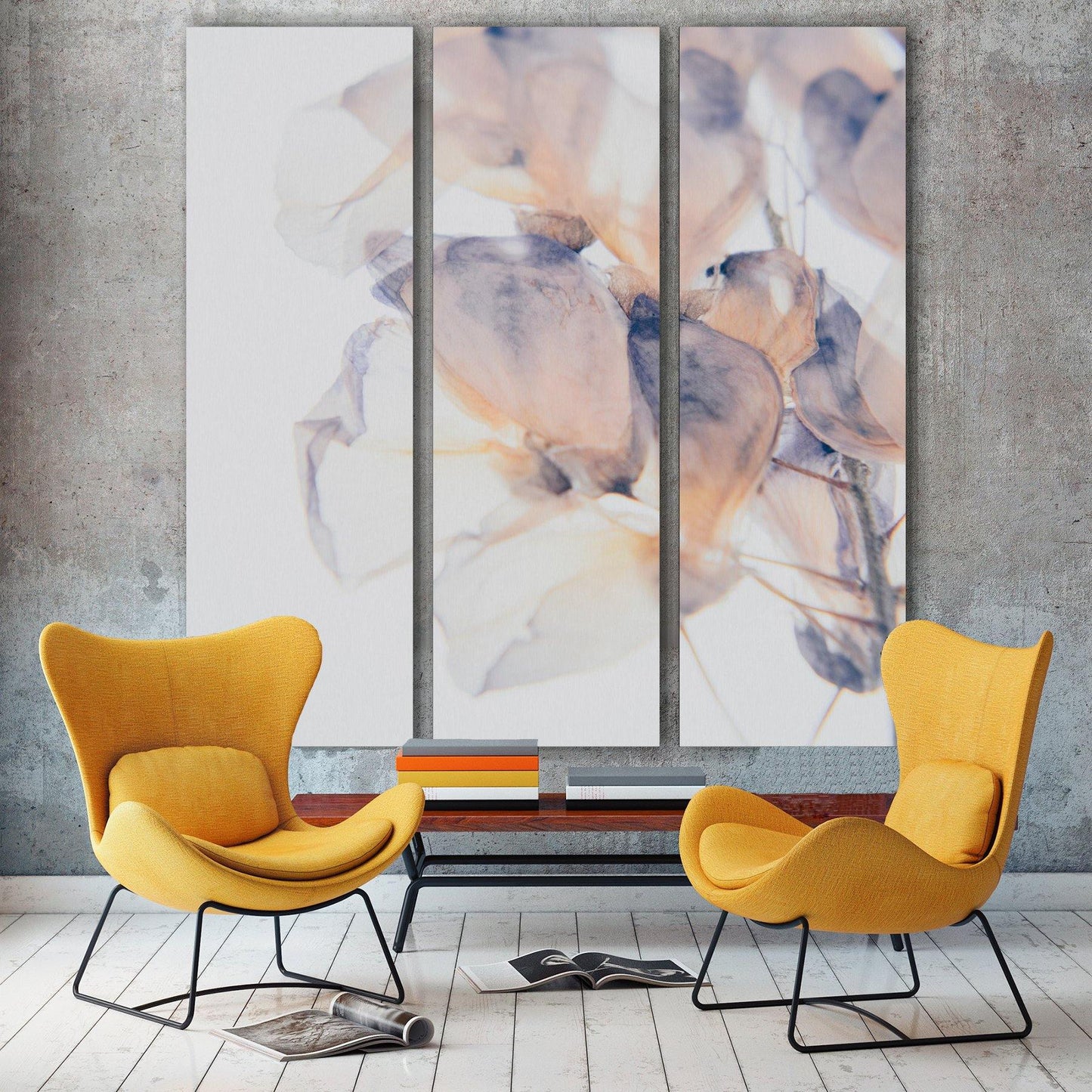 Interieur met akoestisch drieluik bloesemfoto