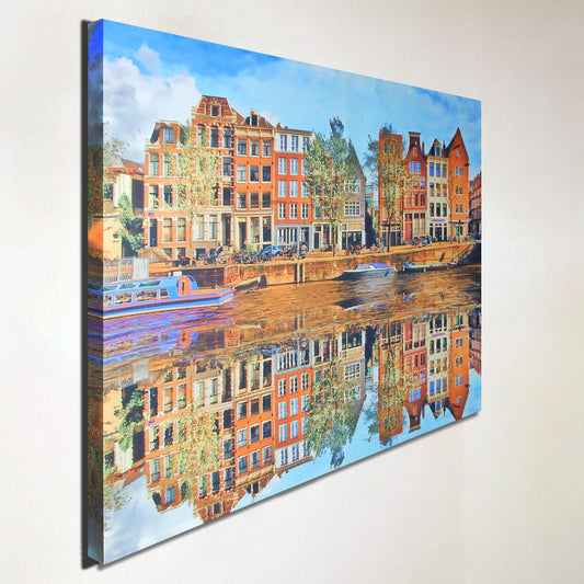 Linkerzijde akoestisch wandpaneel Amsterdamse grachten