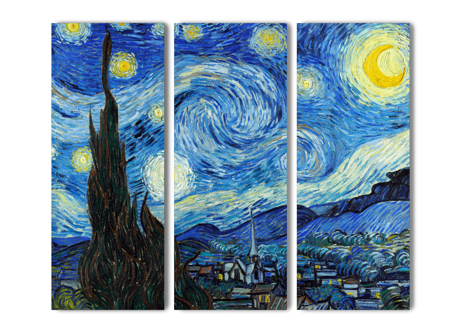 Akoestisch kunst drieluik sterrennacht van Gogh