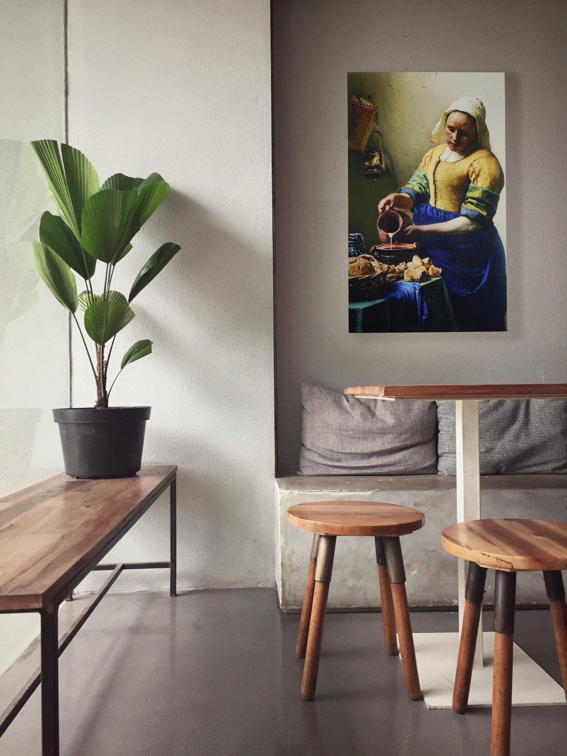 Café met akoestisch kunstpaneel Melkmeisje Vermeer